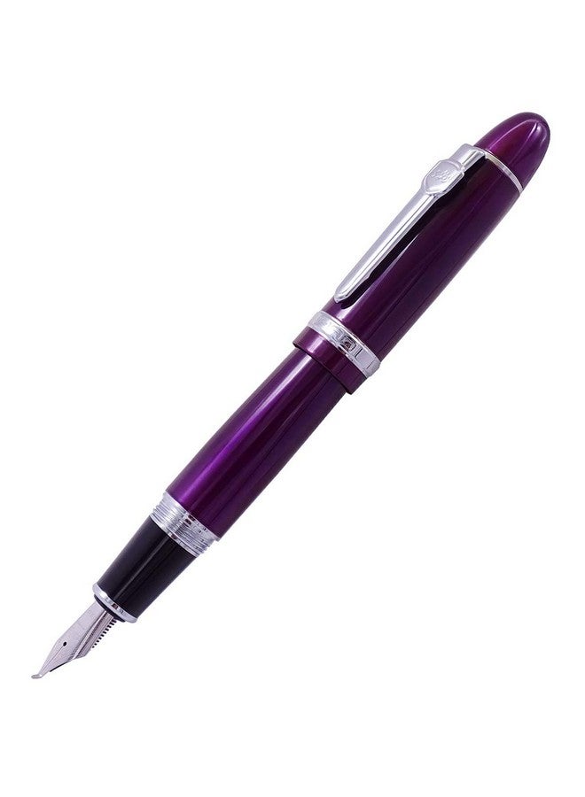 Lanxivi Jinhao 159 Fountain Pen, Fude Pen Bent Nib, Purple Lacquer Silver Trim Big Heavy Pen With Pouch And Ink Converter  - Image 1