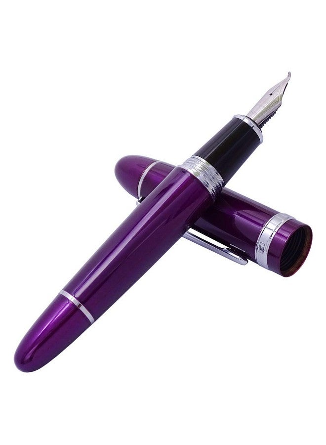 Lanxivi Jinhao 159 Fountain Pen, Fude Pen Bent Nib, Purple Lacquer Silver Trim Big Heavy Pen With Pouch And Ink Converter  - Image 4