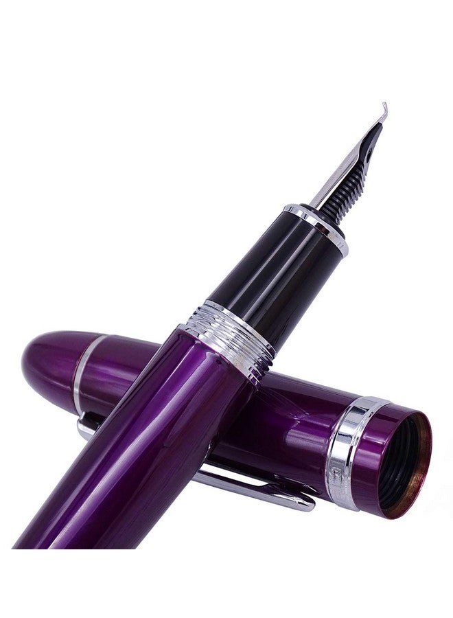 Lanxivi Jinhao 159 Fountain Pen, Fude Pen Bent Nib, Purple Lacquer Silver Trim Big Heavy Pen With Pouch And Ink Converter  - Image 2