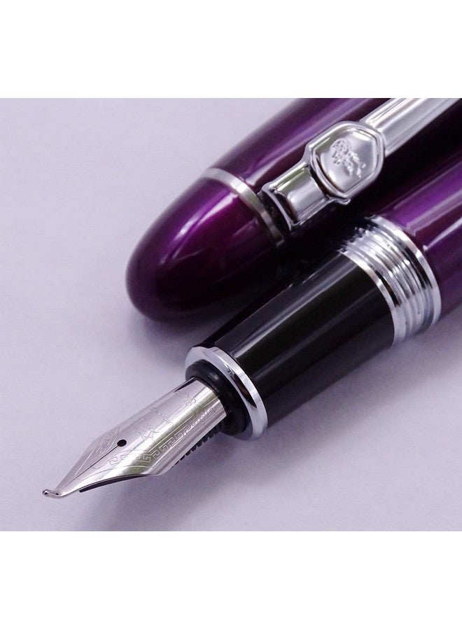 Lanxivi Jinhao 159 Fountain Pen, Fude Pen Bent Nib, Purple Lacquer Silver Trim Big Heavy Pen With Pouch And Ink Converter  - Image 5