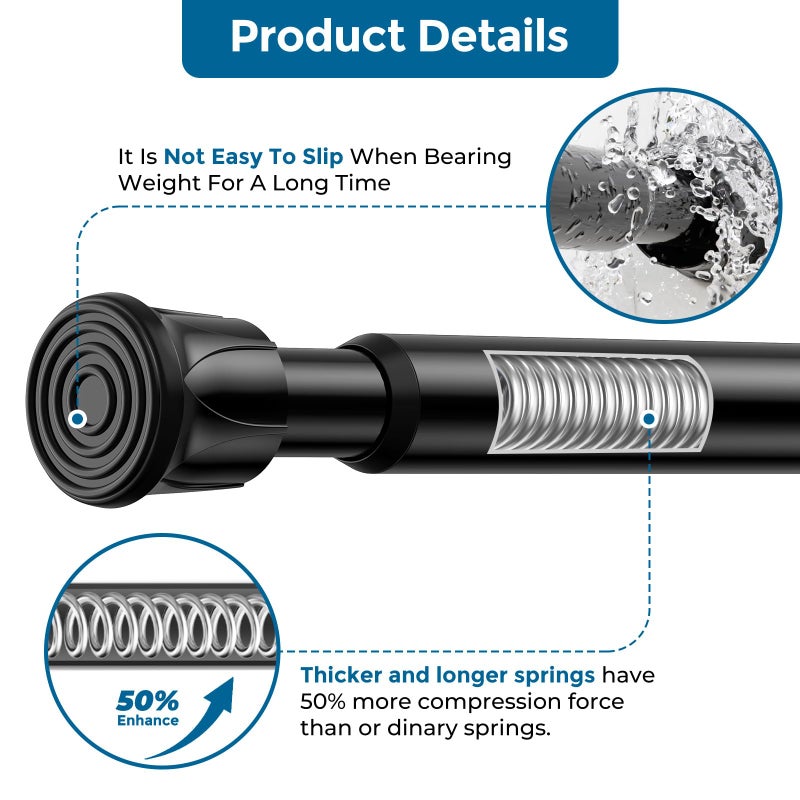 AIZESI Spring Tension Curtain Rods Short Tension Rod (Black,28" to 48"-1Pcs) - Image 5