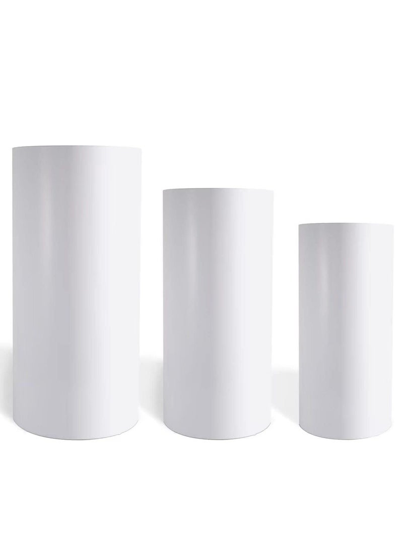 Rose - Metal Display Pedestal Stand, White Cylinder Pedestal Stands for Parties Wedding Birthday Decoration, Cake Stand Dessert Display (Set of 3) - Image 1