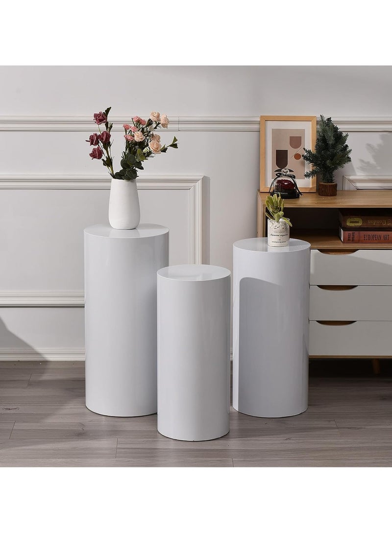Rose - Metal Display Pedestal Stand, White Cylinder Pedestal Stands for Parties Wedding Birthday Decoration, Cake Stand Dessert Display (Set of 3) - Image 1