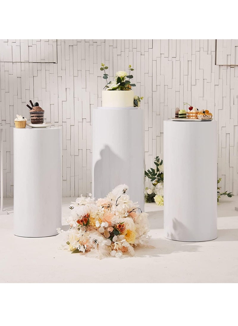 Rose - Metal Display Pedestal Stand, White Cylinder Pedestal Stands for Parties Wedding Birthday Decoration, Cake Stand Dessert Display (Set of 3) - Image 1