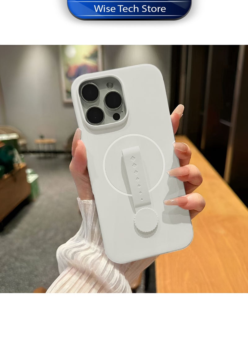 Wtech Apple iPhone 16 Pro Max 5G 2024 Invisible Magnetic Liquid Silicone Rotating Wristband Case Cover (MCRPSN) - Pearl White - Image 4