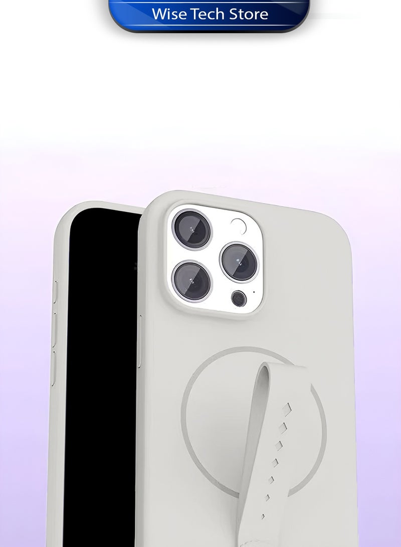 Wtech Apple iPhone 16 Pro Max 5G 2024 Invisible Magnetic Liquid Silicone Rotating Wristband Case Cover (MCRPSN) - Pearl White - Image 2