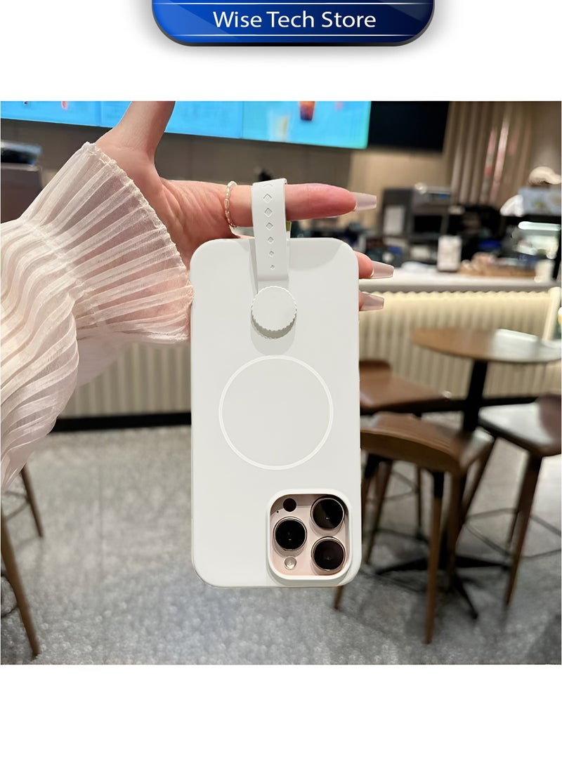 Wtech Apple iPhone 16 Pro Max 5G 2024 Invisible Magnetic Liquid Silicone Rotating Wristband Case Cover (MCRPSN) - Pearl White - Image 3