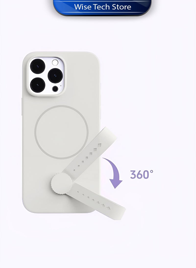Wtech Apple iPhone 16 Pro Max 5G 2024 Invisible Magnetic Liquid Silicone Rotating Wristband Case Cover (MCRPSN) - Pearl White - Image 5
