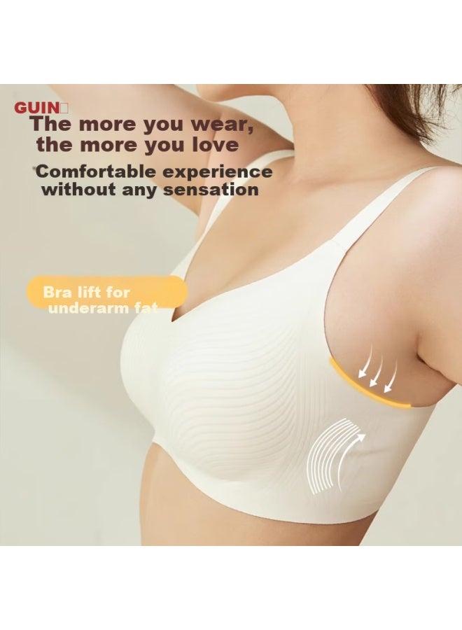 Gujin Full Coverage Ultra-thin Soft Support Big Chest Minimizing Bra Women's Wire-free Side Support Anti-sagging Plus Size Bra - Image 3