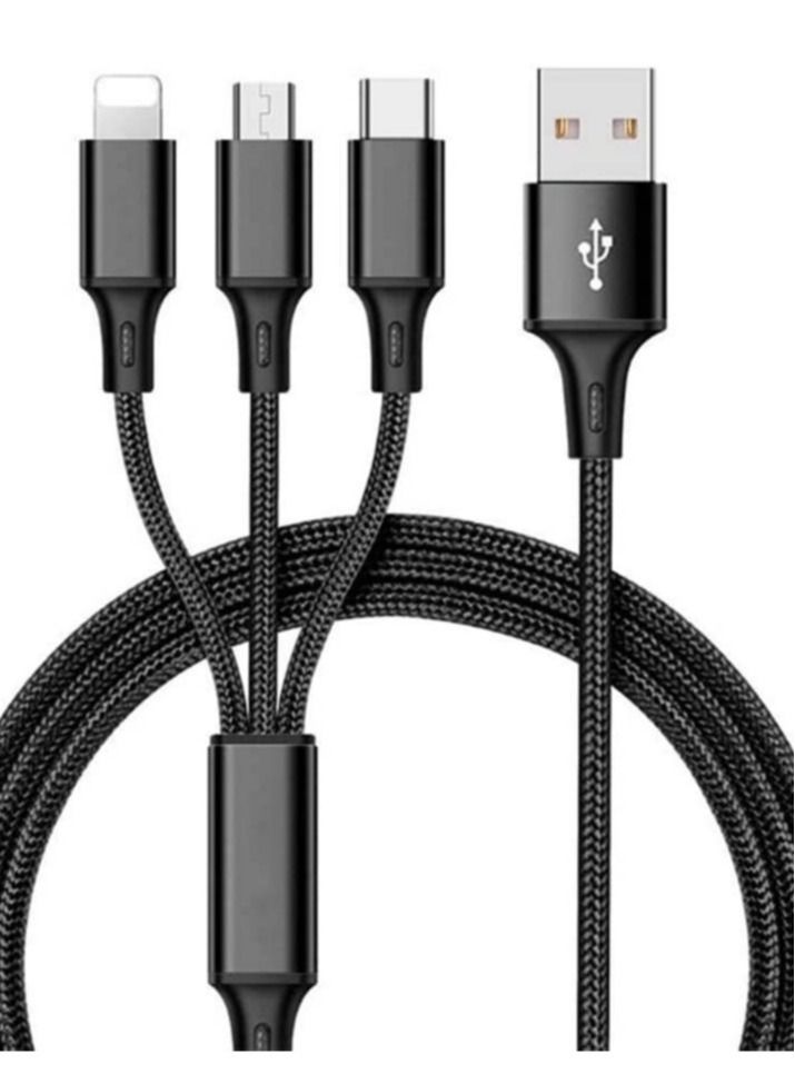 Nylon Braided 3 In 1 Fast Charging Cable For Iphone , Samsung , Huawei , Oppo , And Tables - Image 1