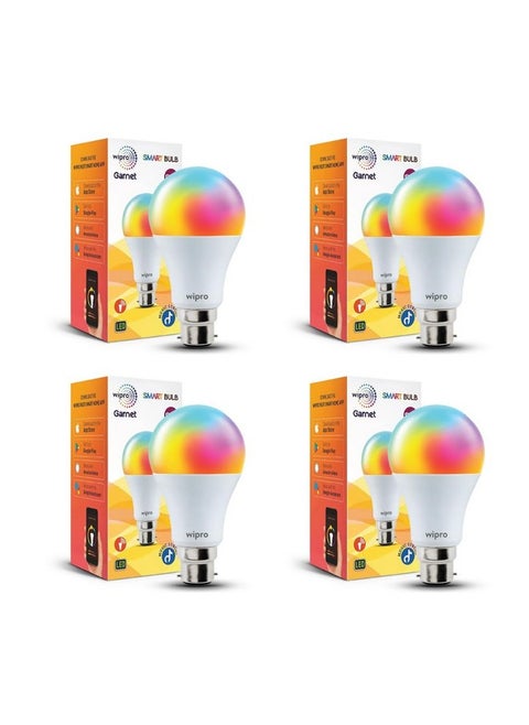 wipro 9W B22D WiFi LED Smart Bulb with Music Sync Function, Compatible with Amazon Alexa and Google Assistant (16M Colours, Warm White/Neutral White/White + Dimmable) Pack of 4