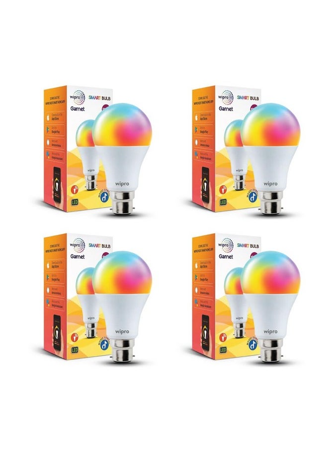 WIPRO - wipro 9W B22D WiFi LED Smart Bulb with Music Sync Function, Compatible with Amazon Alexa and Google Assistant (16M Colours, Warm White/Neutral White/White + Dimmable) Pack of 4 - Image 1