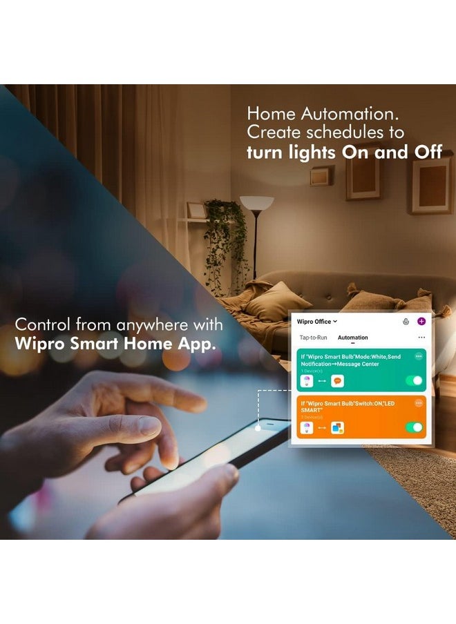 WIPRO - wipro 9W B22D WiFi LED Smart Bulb with Music Sync Function, Compatible with Amazon Alexa and Google Assistant (16M Colours, Warm White/Neutral White/White + Dimmable) Pack of 4 - Image 1