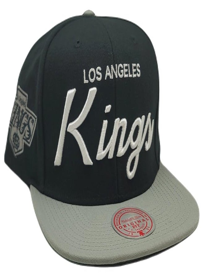 Mitchell & Ness Los Angeles Kings Vintage NHL Team Retro Script Black Gray Snapback Hat Cap - Image 4