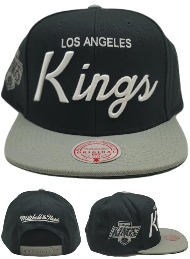 Mitchell & Ness Los Angeles Kings Vintage NHL Team Retro Script Black Gray Snapback Hat Cap - Image 1