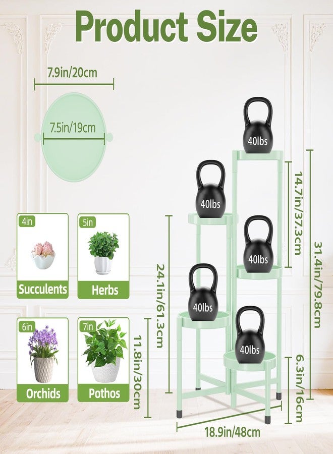 iDavosic.ly Plant Stand Indoor Outdoor, 5 Tier Corner Metal Flower Display Holder Shelf, Easy Assembly Folding Tall Orchid Rack for Patio Balcony Porch Garden Living Room House, Light Green - Image 3