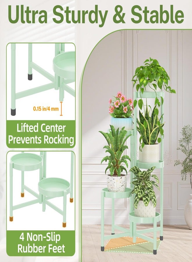 iDavosic.ly Plant Stand Indoor Outdoor, 5 Tier Corner Metal Flower Display Holder Shelf, Easy Assembly Folding Tall Orchid Rack for Patio Balcony Porch Garden Living Room House, Light Green - Image 4