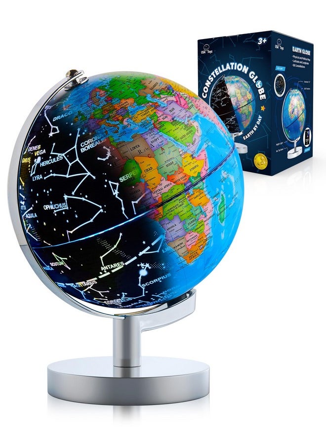 USA Toyz - Illuminated Globe For Kids Learning Globes Of The World With Stand 3 In 1 Stem Kids Globe, Constellation Night Light Desk World Globe Lamp Built In Led Light, Non Tip Metal Base, 9.75” Tall - Image 1