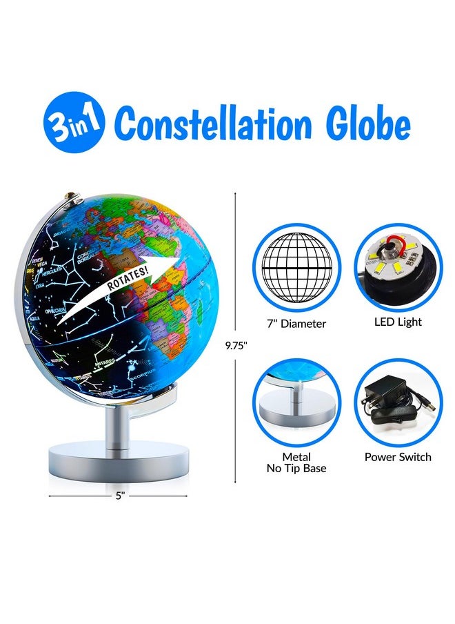 USA Toyz - Illuminated Globe For Kids Learning Globes Of The World With Stand 3 In 1 Stem Kids Globe, Constellation Night Light Desk World Globe Lamp Built In Led Light, Non Tip Metal Base, 9.75” Tall - Image 1