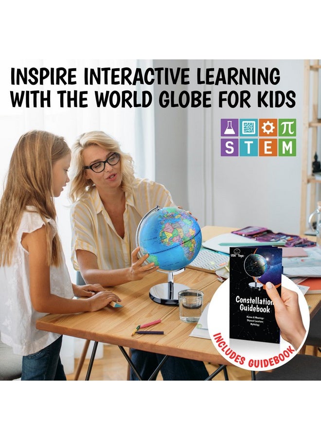USA Toyz - Illuminated Globe For Kids Learning Globes Of The World With Stand 3 In 1 Stem Kids Globe, Constellation Night Light Desk World Globe Lamp Built In Led Light, Non Tip Metal Base, 9.75” Tall - Image 1