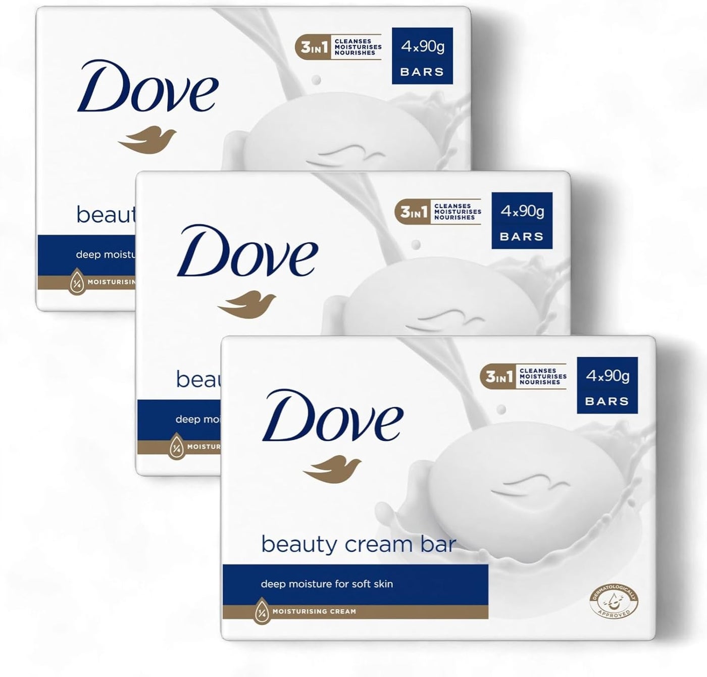 DOVE Beauty Cream Bar 12 x 90g Classic Original Soap for Shower Bath Cleansing Normal Sensitive Skin pack of 12 Multipack 1080g