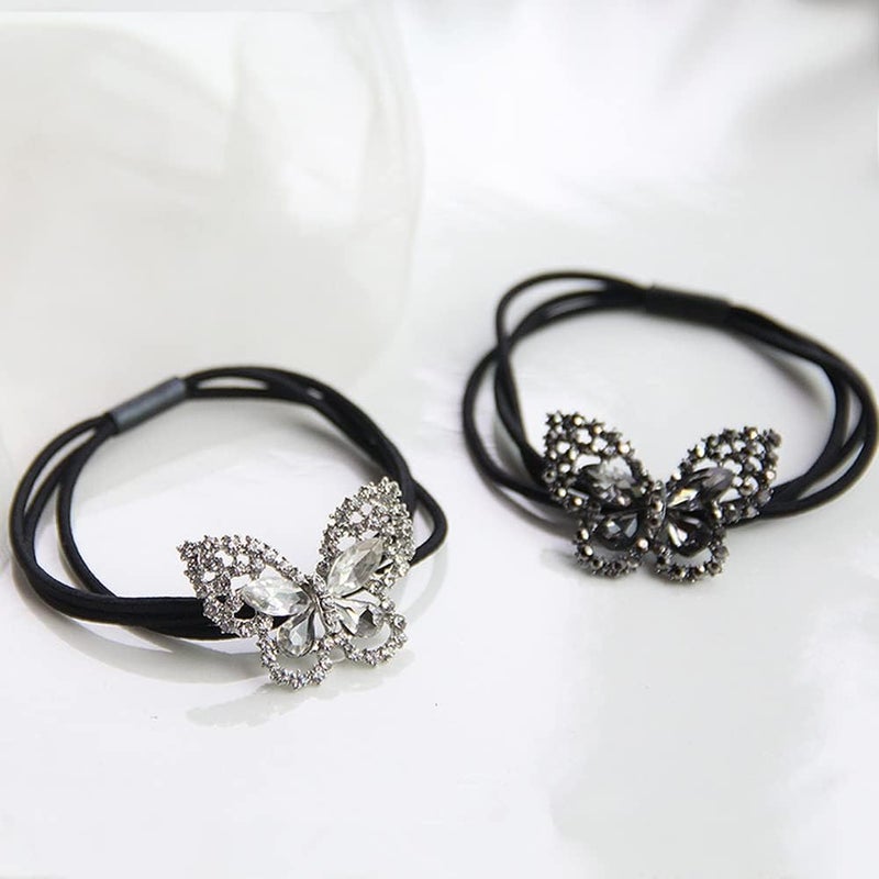 Xiwstar 2Pcs Elegant Women Girls Hair Scrunchies Crystal Rhinestone Butterfly Hair Ties Bands Accessories Ponytail Holder - Image 2