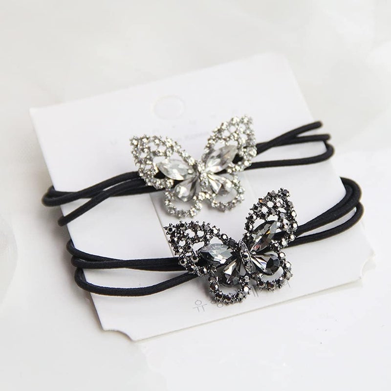 Xiwstar 2Pcs Elegant Women Girls Hair Scrunchies Crystal Rhinestone Butterfly Hair Ties Bands Accessories Ponytail Holder - Image 5