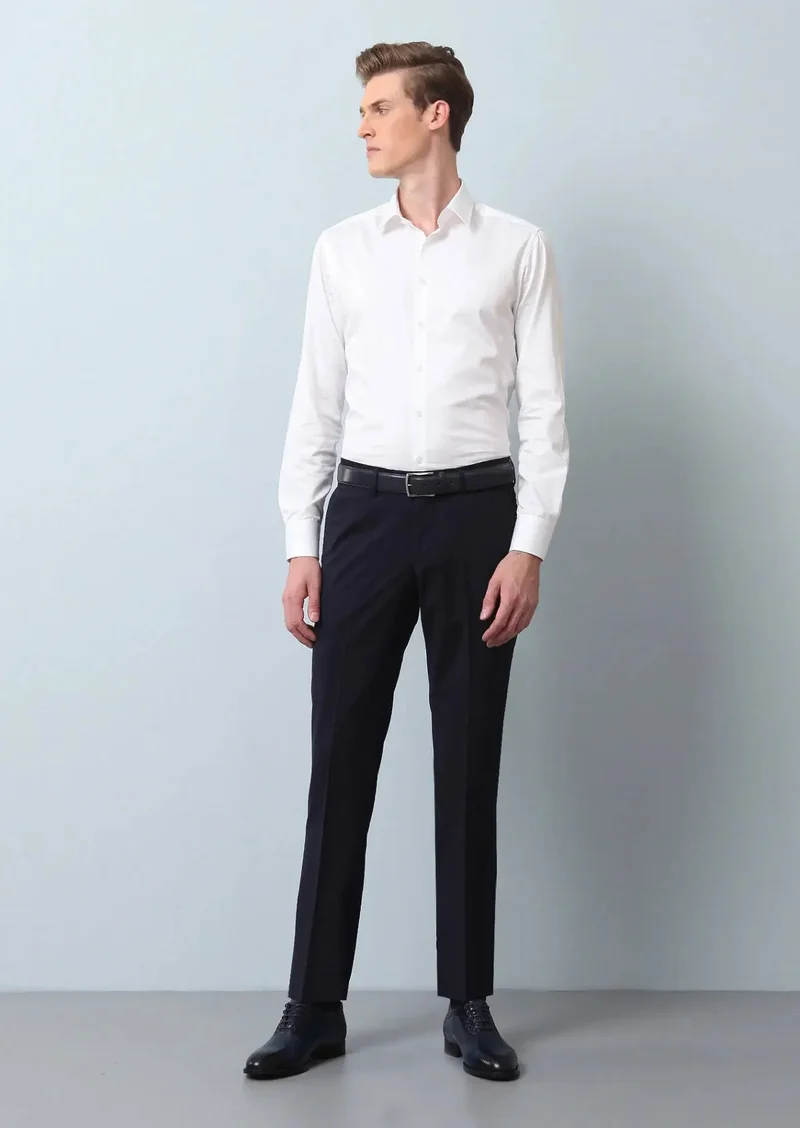 RAMSEY Navy Blue Material Modern Fit Classical 100% Wool Trousers