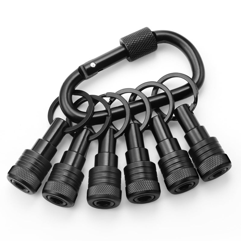 VALKYNOS Enhanced Non-Slip Bit Holder Key Chain 6pc, Drill Bit Holder for 1/4 Inch Hex Shank Bits, Bit Holders for Impact Driver Drill Bit Extension, Screwdriver Bit Holder, Quick Change & Easy Access, Black - Image 1