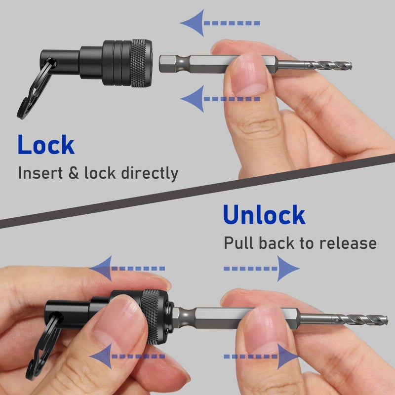 VALKYNOS Enhanced Non-Slip Bit Holder Key Chain 6pc, Drill Bit Holder for 1/4 Inch Hex Shank Bits, Bit Holders for Impact Driver Drill Bit Extension, Screwdriver Bit Holder, Quick Change & Easy Access, Black - Image 4