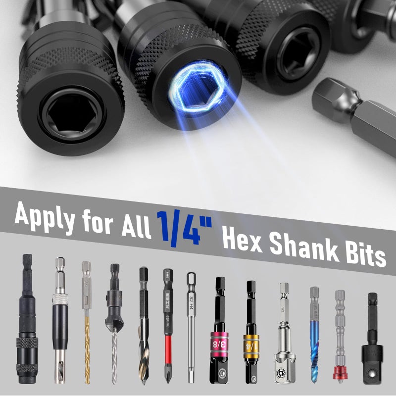 VALKYNOS Enhanced Non-Slip Bit Holder Key Chain 6pc, Drill Bit Holder for 1/4 Inch Hex Shank Bits, Bit Holders for Impact Driver Drill Bit Extension, Screwdriver Bit Holder, Quick Change & Easy Access, Black - Image 2