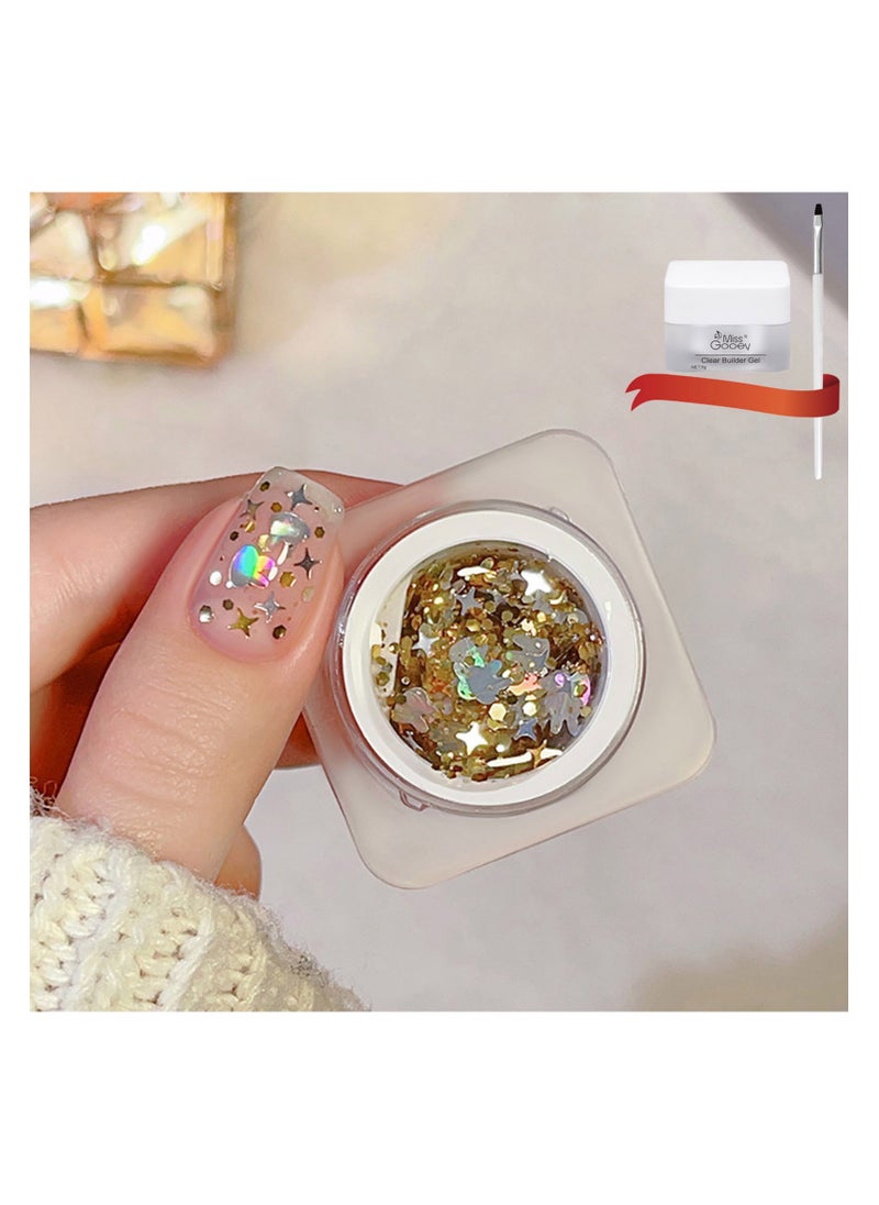 Miss Gooey Nail Polish Colors Cream Solid Gel Colorful Waterproof Rabbit Star Sequins Quick Dry 60 Seconds Salon-Quality Bright Soak off UV Lamp Required Home DIY Manicure 8g with Brush  - Image 1