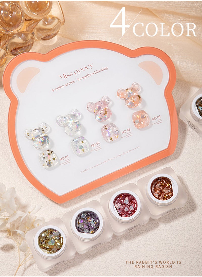 Miss Gooey Nail Polish Colors Cream Solid Gel Colorful Waterproof Rabbit Star Sequins Quick Dry 60 Seconds Salon-Quality Bright Soak off UV Lamp Required Home DIY Manicure 8g with Brush  - Image 5