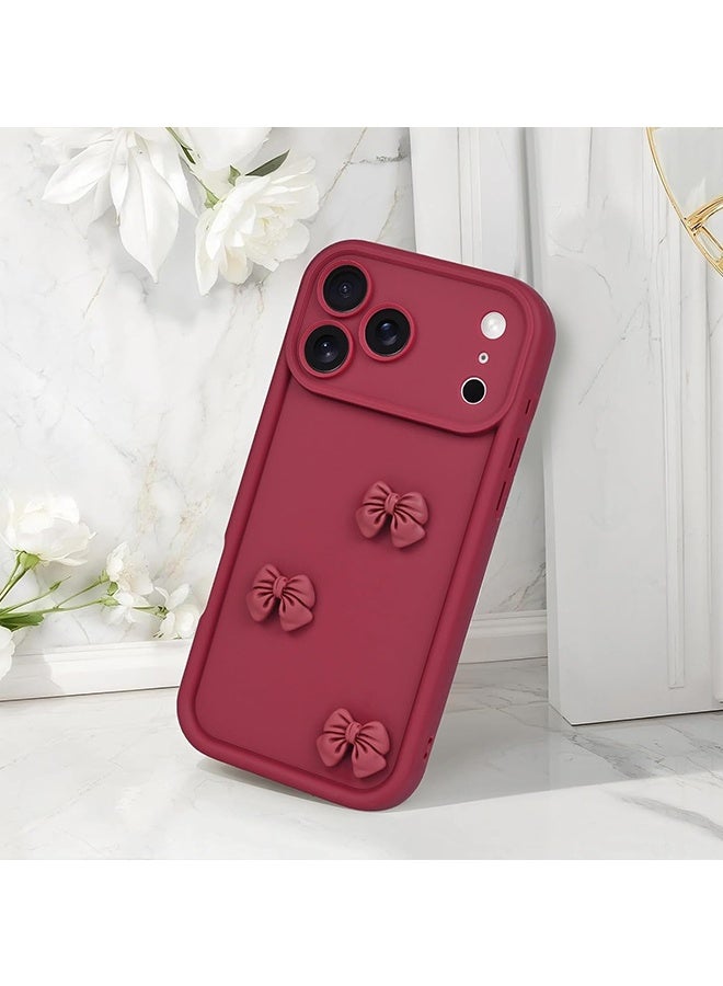 Wffo Compatible with iPhone 17 Pro Max Phone Case - 3D Wine Red Bow Case Phone Case - Solid Color Phone Case - TPU Shockproof Protective Phone Cover - Wine Red - Image 3