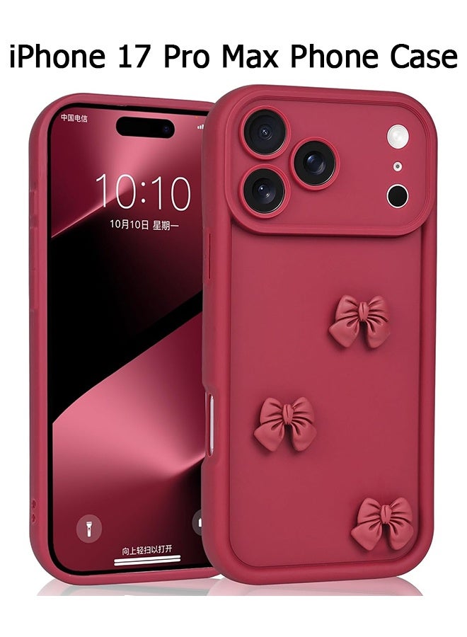 Wffo Compatible with iPhone 17 Pro Max Phone Case - 3D Wine Red Bow Case Phone Case - Solid Color Phone Case - TPU Shockproof Protective Phone Cover - Wine Red - Image 1