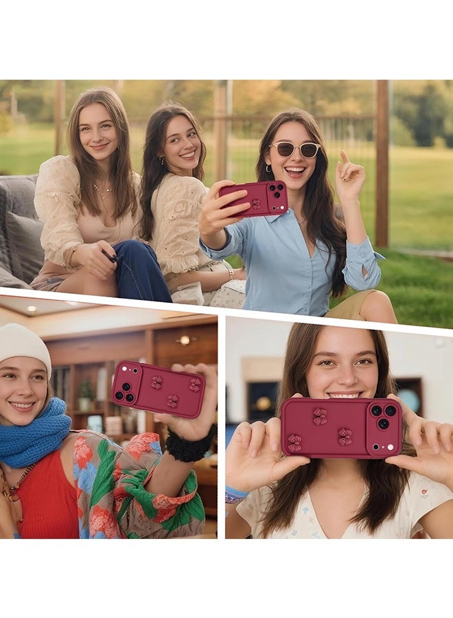 Wffo Compatible with iPhone 17 Pro Max Phone Case - 3D Wine Red Bow Case Phone Case - Solid Color Phone Case - TPU Shockproof Protective Phone Cover - Wine Red - Image 5