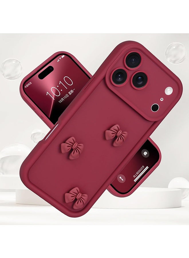 Wffo Compatible with iPhone 17 Pro Max Phone Case - 3D Wine Red Bow Case Phone Case - Solid Color Phone Case - TPU Shockproof Protective Phone Cover - Wine Red - Image 4