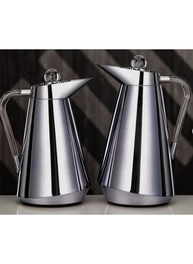 المرجان طقم قوارير مفرغة عصرية من المرجان، قطعتين (0.7/1 لتر) - فضي مع عناصر زخرفية شفافة (CY07) - Image 1