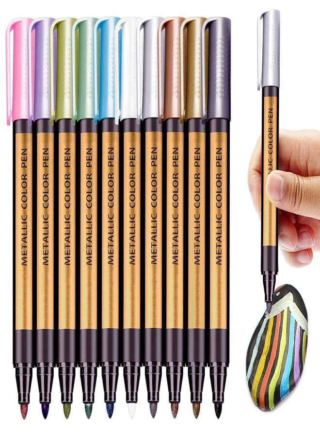 باندافلاي أقلام تلوين معدنية للرسم على الصخور - رأس متوسط، أقلام تلوين لامعة بألوان معدنية للسيراميك والزجاج والأكواب وألبومات الصور وصنع البطاقات، هدية عيد الميلاد للأطفال والكبار، 10 ألوان - Image 1