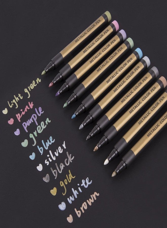 باندافلاي أقلام تلوين معدنية للرسم على الصخور - رأس متوسط، أقلام تلوين لامعة بألوان معدنية للسيراميك والزجاج والأكواب وألبومات الصور وصنع البطاقات، هدية عيد الميلاد للأطفال والكبار، 10 ألوان - Image 2