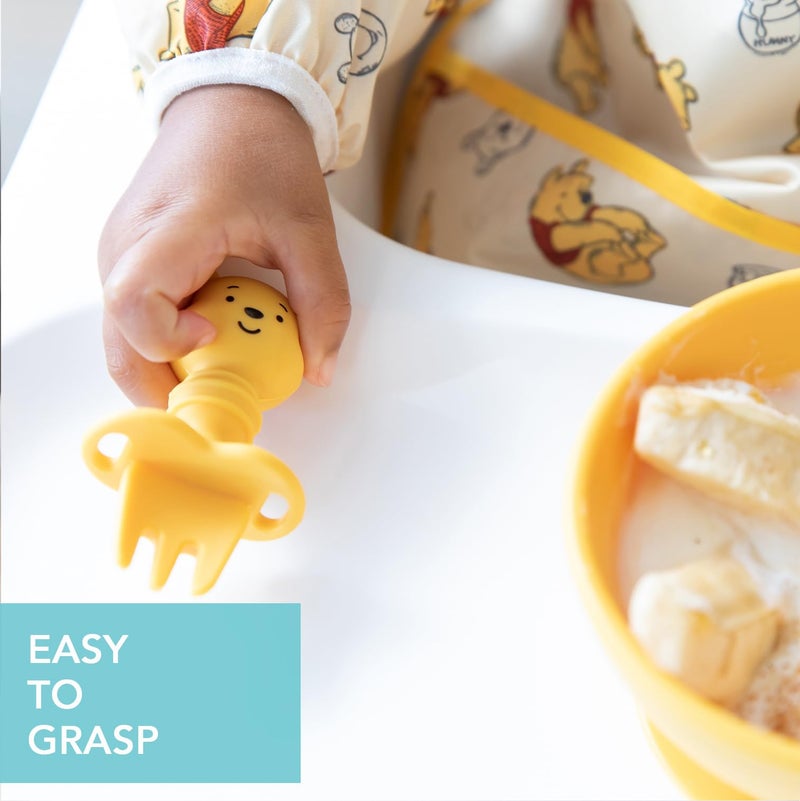 Bumkins Disney Baby Utensils Set, Chewtensils Silicone Spoons for Dipping, Self-Feeding, Baby Led Weaning, Trainer Learning First Stage Stage Eating, Fork and Spoon, Babies 6 Months, Winnie the Pooh - Image 3