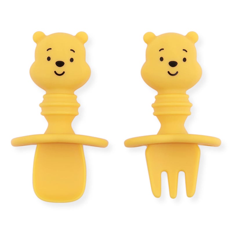 Bumkins Disney Baby Utensils Set, Chewtensils Silicone Spoons for Dipping, Self-Feeding, Baby Led Weaning, Trainer Learning First Stage Stage Eating, Fork and Spoon, Babies 6 Months, Winnie the Pooh - Image 1