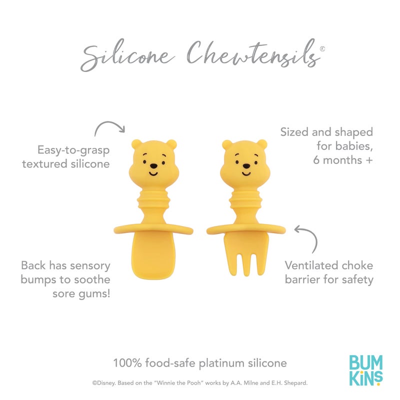 Bumkins Disney Baby Utensils Set, Chewtensils Silicone Spoons for Dipping, Self-Feeding, Baby Led Weaning, Trainer Learning First Stage Stage Eating, Fork and Spoon, Babies 6 Months, Winnie the Pooh - Image 5