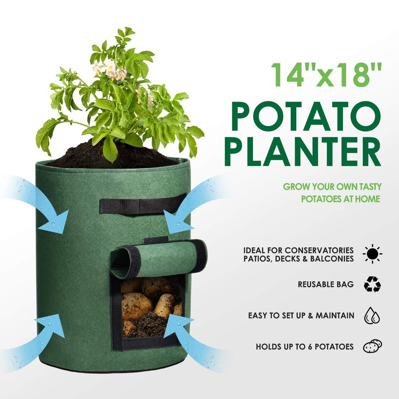 Delxo 5 Pack 10 Gallon Potato Grow Bags, Garden Planting Growing Bag with Flap, Double Layer Breathable Nonwoven Cloth for Potatoes/Planter/Vegetable/Tomato Fabric Pots with Handles Green - Image 2
