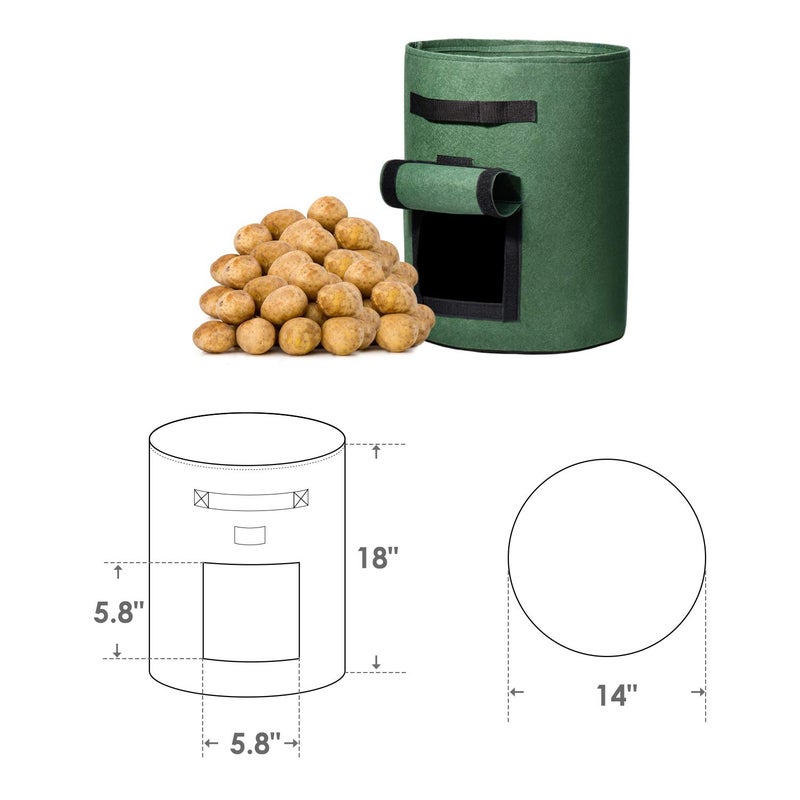 Delxo 5 Pack 10 Gallon Potato Grow Bags, Garden Planting Growing Bag with Flap, Double Layer Breathable Nonwoven Cloth for Potatoes/Planter/Vegetable/Tomato Fabric Pots with Handles Green - Image 3