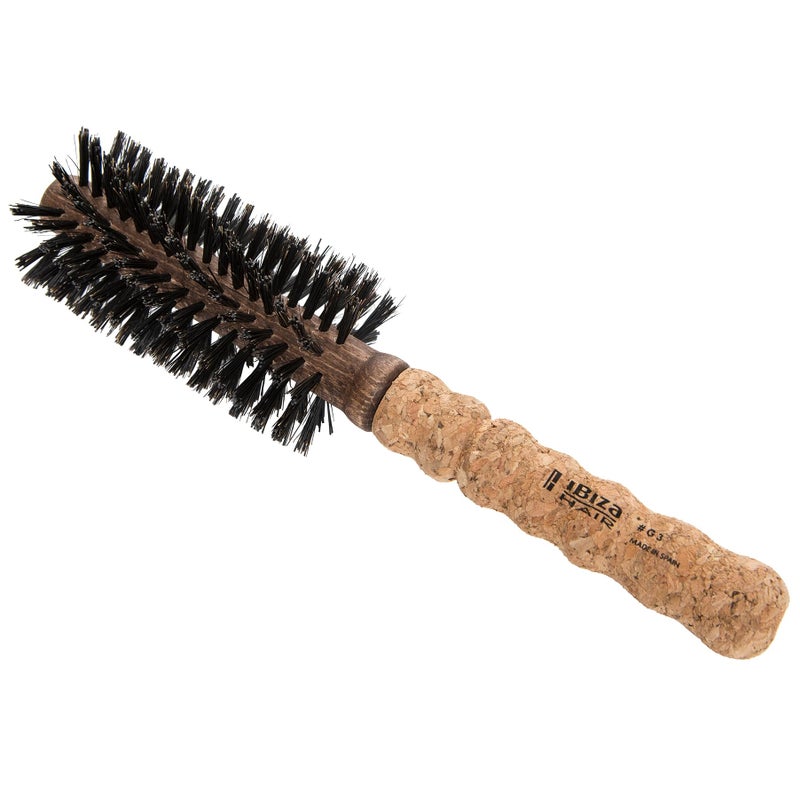 Ibiza Hair Round Boar Bristle Brush (G3-55mm) | Hybrid Boar & Carbon Fiber Nylon Bristles with Cork Handle | Ideal for Beachy Waves & Curls | Adds Texture & Shine for Medium to Long Styles - Image 1