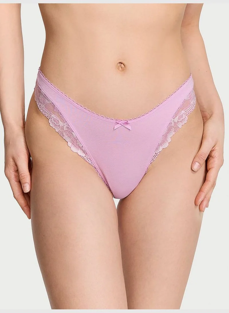 Victoria's Secret Stretch Cotton Lace-Trim High-Leg Scoop Thong Panty