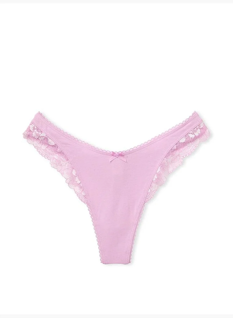 Victoria's Secret Stretch Cotton Lace-Trim High-Leg Scoop Thong Panty