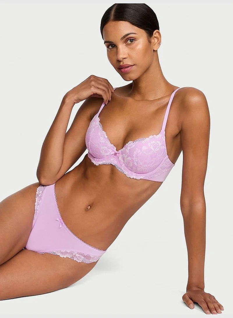Victoria's Secret Stretch Cotton Lace-Trim High-Leg Scoop Thong Panty