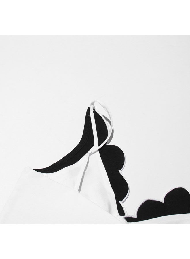 Fashionable High-End Black and White Color-Block Jumpsuit with Waist-Cinching and Flared Pants